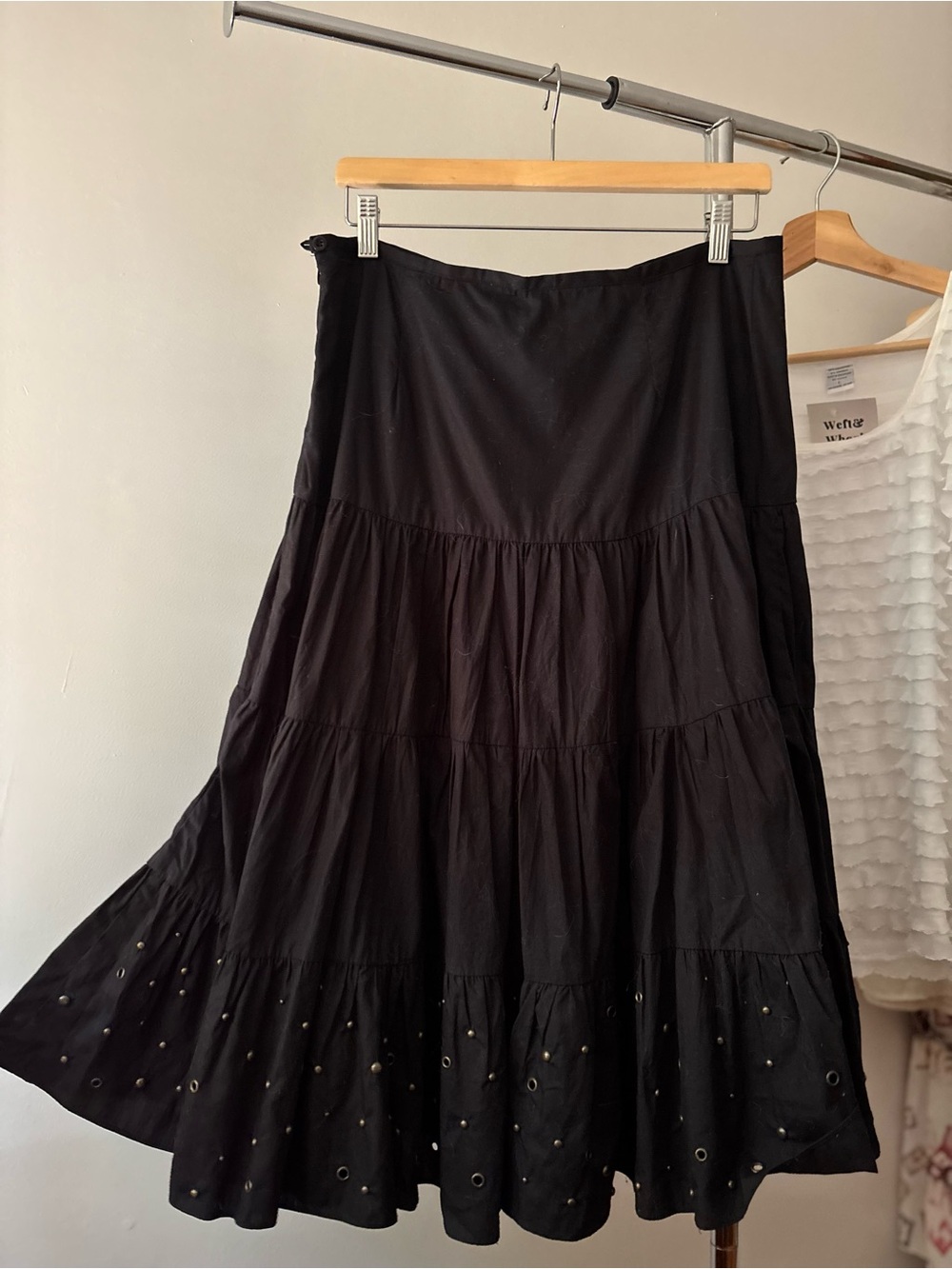Y2K Black Ruffled Cotton Skirt with Studs